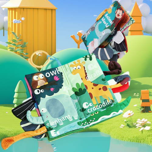 Baby Cloth Book with Sound and Soft Tails – Chewable Tear Resistant Sensory Fabric Story Book for Newborns Toddlers Early Learning Interactive Developmental Toy Machine Washable