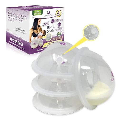 Mommyz Love Breast Shells & Milk Catcher for Breastfeeding with Plugs | Breast Milk Catcher to Relieve Cracked Sore & Engorged Nipples - Breast Shells Milk Collector for Leaking Milk 4 Pack