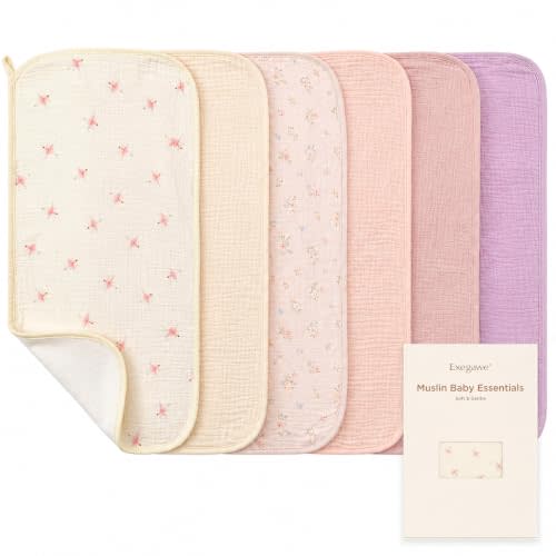 Exegawe Baby Muslin Burp Cloths 6 Pack, 20 x 11 in(Ballet Flower Set) | Burping Cloths for Infant Boys Girls, Soft Cotton Extra Absorbent Washcloths, Newborn Essentials for Everyday Baby Care