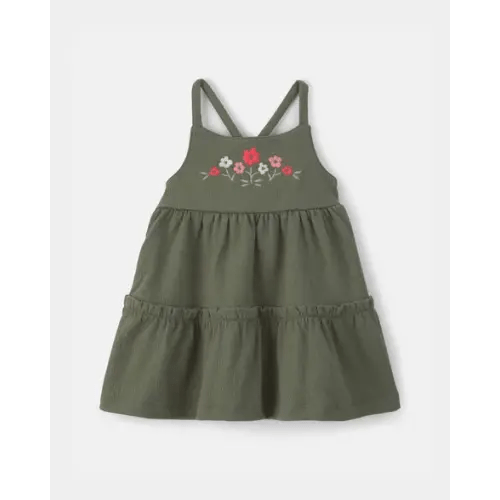 Baby Girl Flower Embroidered Sleeveless Dress - Green | Carter's