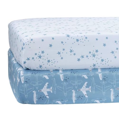 Bedtime Originals Airplane/Stars Aviation 2-Pack Fitted Crib/Toddler Sheet Set
