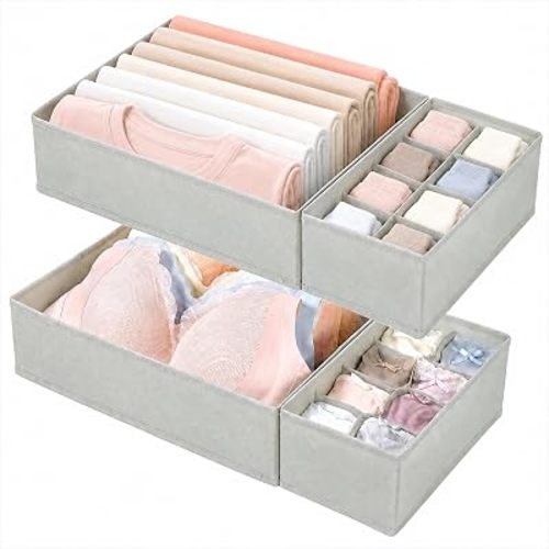 Vtopmart Large Capacity Drawer Organizer, 4 Pack Fabric Storage Bins, Gray