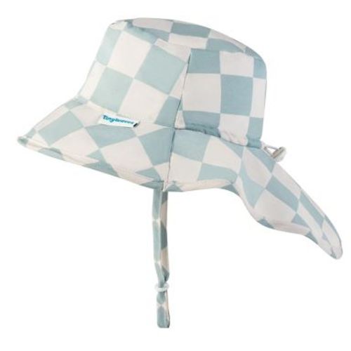 Tiny Twinkle Sun Protection Baby Flap Hat with UPF 50+ for Infants/Toddlers, Boys and Girls (Sage Checkers, 0-6 Months)