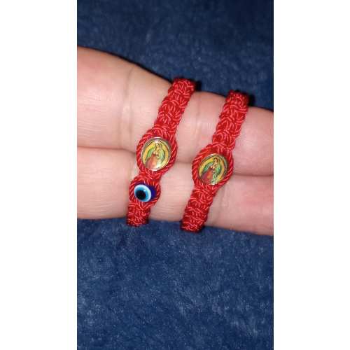 Handmade Baby Bracelet: Virgin Mary and Evil Eye, Adjustable Red String