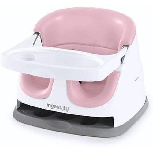 Ingenuity Baby Base 2-in-1 Booster Feeding and Floor Seat with Self-Storing Tray - Peony