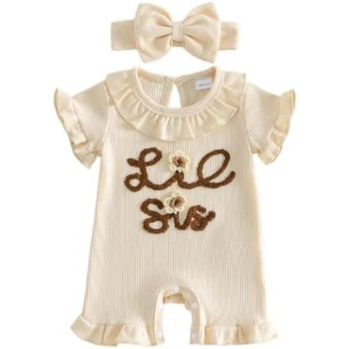 Rtnnsbbfcm Little Sister Newborn Outfit Baby Girl Jumpsuit Short Sleeve Romper Lil Sis Onesie Infant Coming Home Clothing