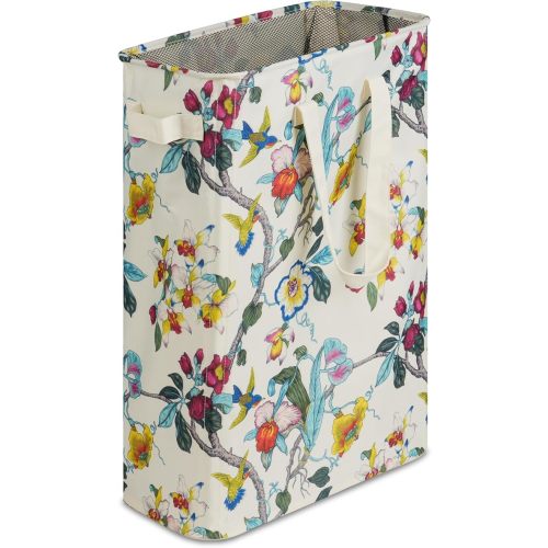 efluky Slim Laundry Basket, Narrow Laundry Hamper with Handles, Collapsible Dirty Clothes Hamper, Tall Laundry Bin for Laundry Room, Dorm and Bedroom, 48L (12.7 Gallon) Floral