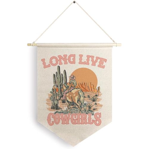 Qpenm Long Live Cowgirl Hanging Wall Canvas Banner,Pink Western Long Live Cowgirl Hanging Pennant Flag Prints,Cowgirl Room Decor,Cowgirl Teen Girls Gifts poster&prints