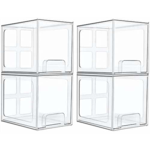 4 Pack Stackable Storage Drawers, 6.6''Tall Acrylic Bathroom Makeup Organizers,Clear Plastic Drawers For Vanity, Undersink, Kitchen Cabinet,Pantry Organization and Storage