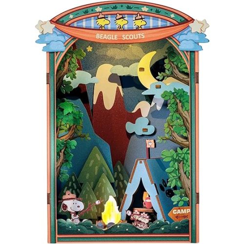 Hands Craft DIY Miniature Kit Book Nook - Snoopy's Beagle Scouts Camp Scene | Detailed Light-Up Character Diorama Craft | Charming Puzzle Kit | Shelf Decor | Gift for Snoopy & Peanuts Fans