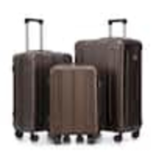 Tatahance 3-Piece Brown ABS Hardside Spinner Luggage Set with TSA Combination Lock and Stripe Design (20 in./24 in./28 in.) Z292628WP278