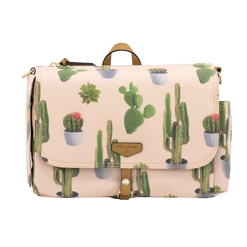 TWELVElittle On-The-Go Stroller Caddy 3.0 - Travel Style Diaper Bag, Messenger Diaper Bag, Includes Stroller Clips and Changing Pad - Cactus