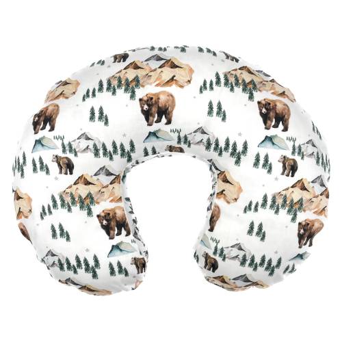 Nursing Pillow Cover- BEAR CUBS- bears- woodland- - nursing cover- boy nursing pillow- mountains- forest- green- brown - baby bedding