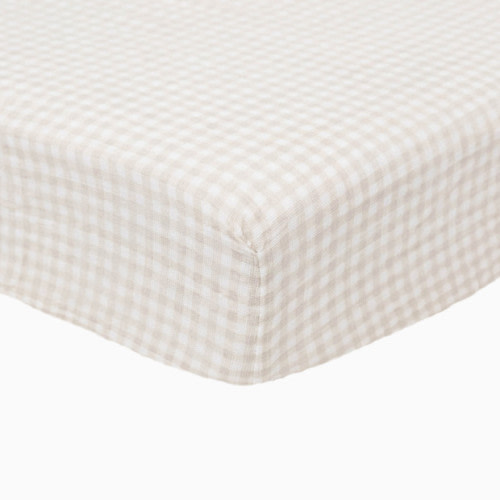 Cotton Muslin Crib Sheet - Tan Gingham