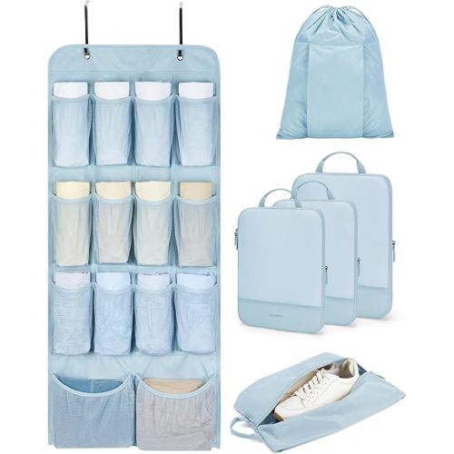 BAGSMART Hanging Compression Packing Cubes, 6 Set Large Suitcase Organizer Bags Set, Cruise Travel Essentials for Women