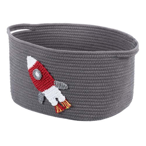 Better Homes & Gardens Cotton Rope Rectangle Tote Bin, Rocket Ship Crochet Applique