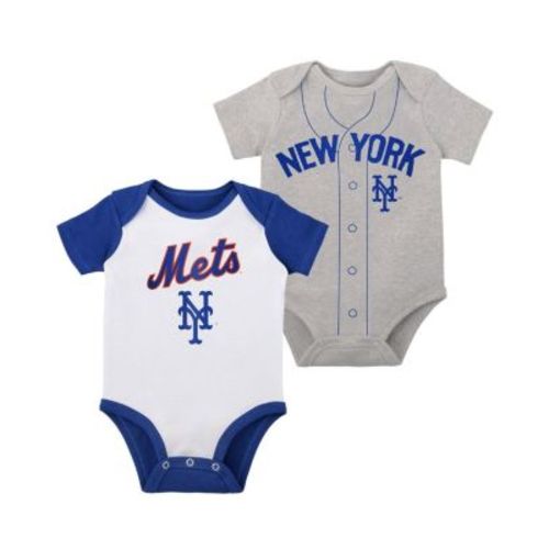 Infant Boys and Girls White, Heather Gray New York Mets Two-Pack Little Slugger Bodysuit Set