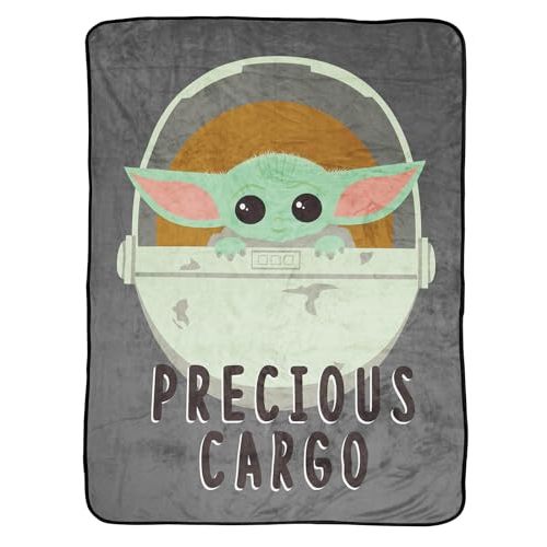 Jay Franco Plush Throw Blanket – 46" x 60" Inches Kids Hero Soft & Cozy Fleece Throw for Bedroom & Couch Décor, Official Licensed Product, Gray - Star Wars Mandalorian