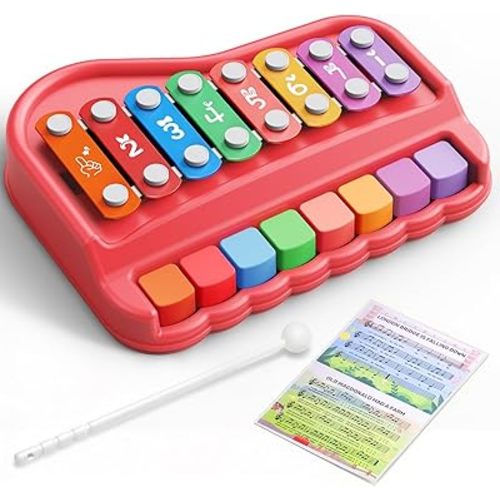 Gleesfun 2005 2-in-1 Baby Piano & Xylophone for Toddlers 1-3 Years Old – Portable Musical Toy, Educational Music Learning Instrument with Mallet, Sensory Fun, Early Learning Keyboard for Home & Travel