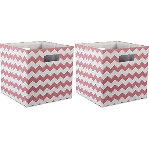 DII Collapsible Polyester Storage Cube, Chevron, Rose, Large (Pack of 2)