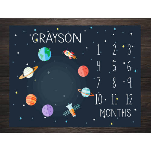 Baby Milestone Blanket Month Blanket Baby Growth Tracker Blanket Baby Shower Outerspace Baby Newborn Gift Boy Space Nursery BM03