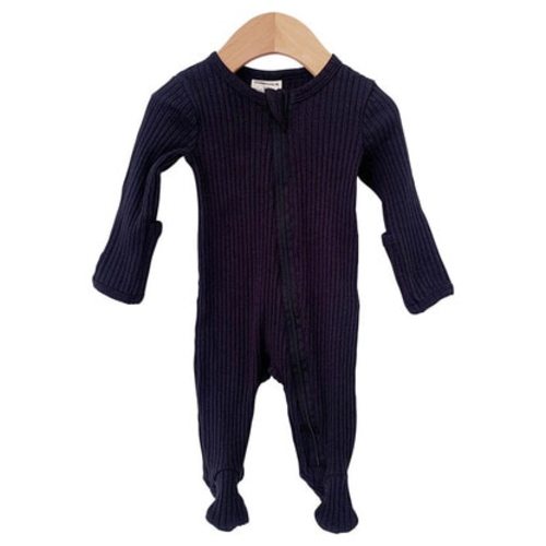 Organic Ribbed Basic Zipper Footie, Black