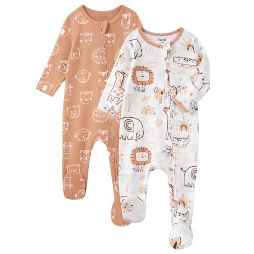 Baby Sleepers 100% Cotton Footie Pajamas, Newborn 0-3 3-6 6-9 Months with 2-Way Zipper, 2pcs PJs Baby Boy Clothes
