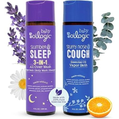 Oilogic Bath Baby Essentials (Slumber & Sleep, Stuffy Nose & Cough) - Gentle Baby All-Over Wash with Essential Oils to Soothe, Calm & Comfort - Pediatrician-Tested & Safe for Babies & Toddlers