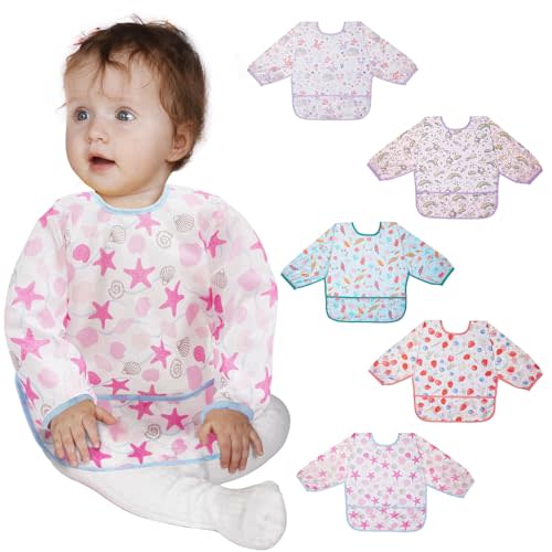 Lictin Long Sleeve Bibs 5 Pack - Baby Bibs, Waterproof Toddler Bibs, Baby Smock for Eating, Baby Bibs for Feeding Teething