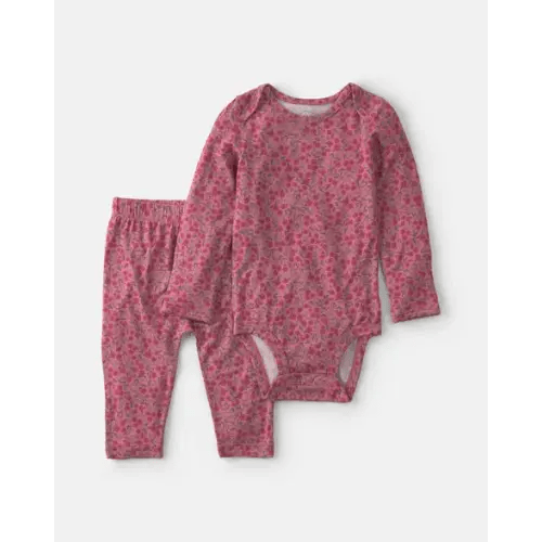 Baby Girl 2-Piece Floral PurelySoft™ Long-Sleeve Bodysuit & Pant Set - Pink | Carter's