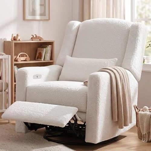 Mecedora reclinable giratoria eléctrica, gran comodidad, para guardería, color crema