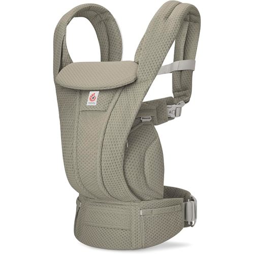 Ergobaby Omni Deluxe Baby Carrier for Newborn to Toddlers 0-48 Months (7-45 lbs) - 4-Position Breathable Mesh Baby Carrier with Ergonomic Support, Storage Pockets, and Sun Hood - Soft Olive
