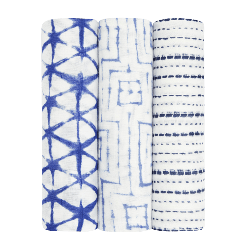aden + anais boutique indigo shibori silky soft swaddle 3 pack