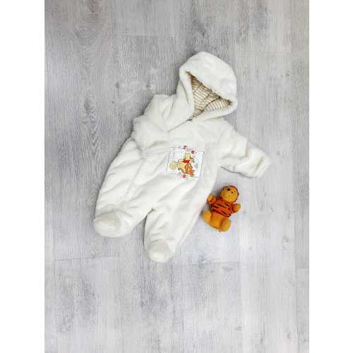 vintage 0-3 months newborn Kids baby  Winnie The Pooh print  winter warm white  overalls   Jumpsuit Romper