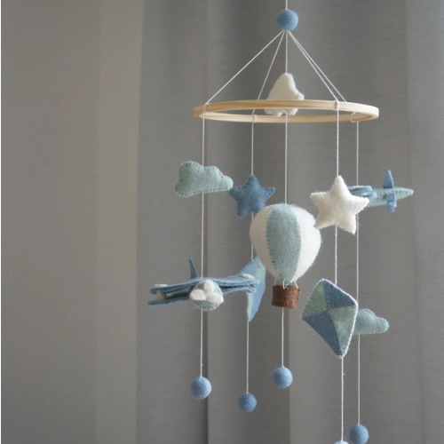 Planes, Hot Air Balloon + Kites Baby Mobile - Blue - Gamcha