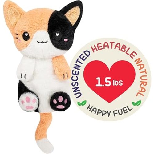 Calico Cat Microwavable 1.5 lbs Unscented Heating Pad for Women and Kids- Cute Soft Cozy Pillow Plush Heatable Warm Stuffed Animals - Kawaii Hot and Cold Plushie - Calico Cat Gifts for Girls and Women