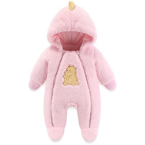 JiAmy Newborn Baby Winter Hooded Romper, Cartoon Zipper Footie Snowsuit Jumpsuit Outfits,Winter Coat Toddler Clothes
