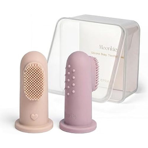 Moonkie Baby Toothbrush Finger Toothbrush Oral Cleaner Kit for 3 Months +, 2 Pcs (Blush/Pale Mauve)