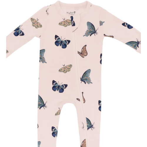 Kyte Zipper Footie - Blush Butterfly