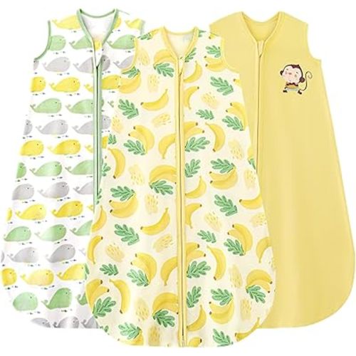 Yoofoss Baby Sleep Sack 0-6 Months Baby Wearable Blanket 100% Cotton 2-Way Zipper TOG 0.5 Toddler Sleeping Sack 3 Pack, Lightweight Sleep Sacks for Babies(Small)