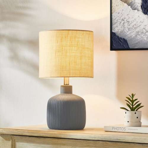 17.75 in. Painted Blue Contemporary Ceramic Table Lamp for Living Room with Natural Linen Shade
