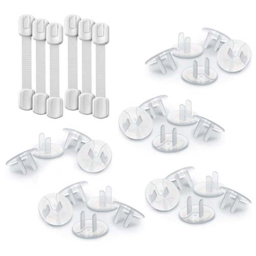 Baby Proof Me Child Safety Bundle – 6-Pack Safety Strap Locks, 24-Pack Outlet Plug Covers – Childproofing Kit for Cabinets, Furniture, and Electrical Outlets