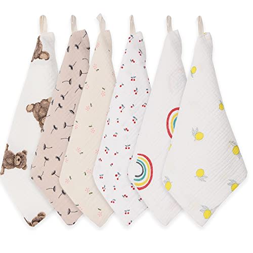 Baby Msulin Washcloths Newborn Face Towel - Baby Muslin Burp Cloths 6Pack Soft Absorbent Natural Cotton Wash Towel 10"X10" Baby Bath Towels Wipes Baby Registry as Shower