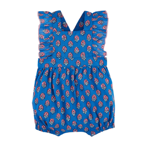 Baby Girl Ruffle Block Print Romper - 3-6M | Kids Romper | Mud Pie