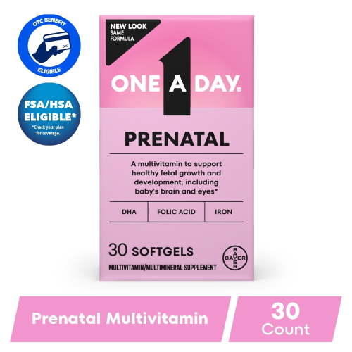 One A Day Women's Prenatal Multivitamin with Folic Acid, DHA and Iron, 30 Ct HSA/FSA Eligible