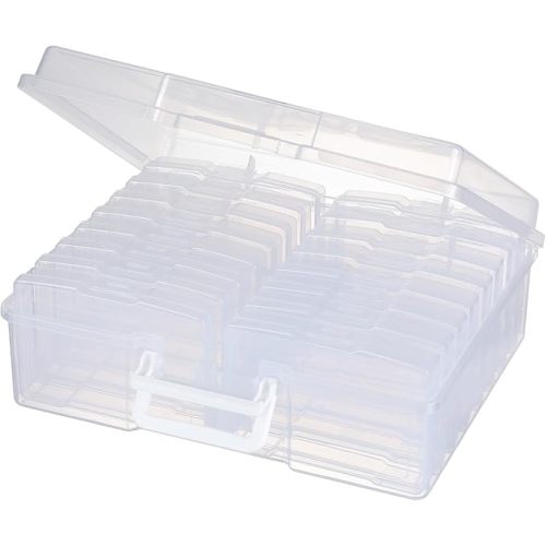 novelinks Transparent 4" x 6" Photo Organizers and Photo Storage Box with Handle, 16 Inner Photo Cases, Portable Picture Organizers & Photo Storage Containers (Clear)