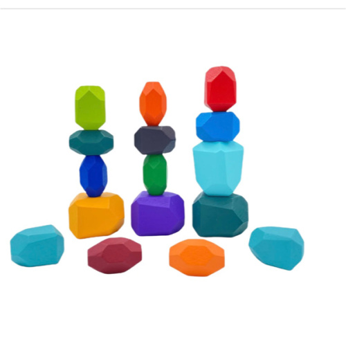 16 Pcs Wooden Stone Balancing Stacking Blocks In Primary Colors