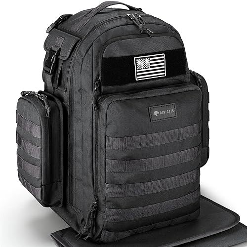 Dinictis Dad Diaper Bag, Mens Diaper Bag Backpack with Diaper Changing Mat, Military Diaper Backpack with Molle Webbing, Waterproof Pouch, Baby Wipes pocket, Insulated Bottle Pockets- Tropical Black