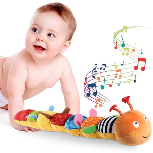 Adakot Baby Toys 6-12 Months Musical Caterpillar Infant Toy with Multi-Sensory Crinkle Rattle and Textures