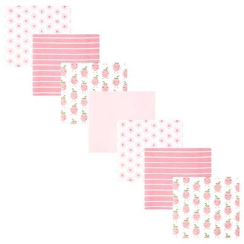 Hudson Baby Girl Cotton Poly Flannel Receiving Blankets Bundle 7-Pack, Happy Strawberries, One Size